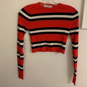 Red / Black / White Striped Zara Knit Cropped Long Sleeve Size S